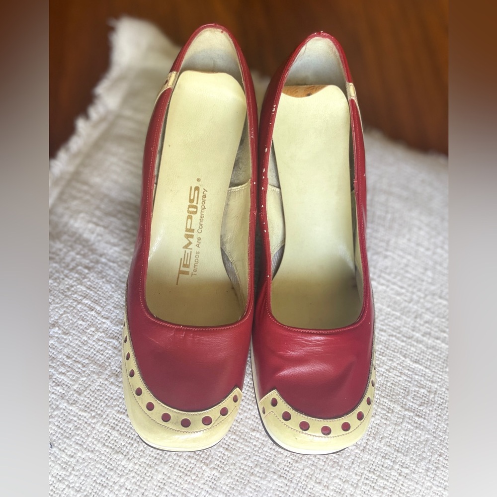 Red and Cream Women's Leather Heels